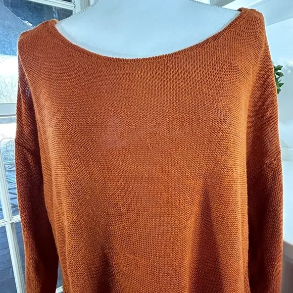 Anthropologie Linen Blend Sweater  Orange Lightweight Spring Size Medium