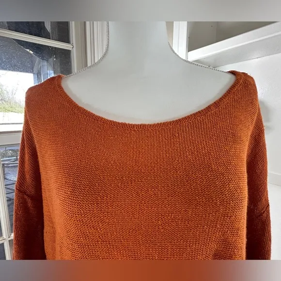 Anthropologie Linen Blend Sweater  Orange Lightweight Spring Size Medium