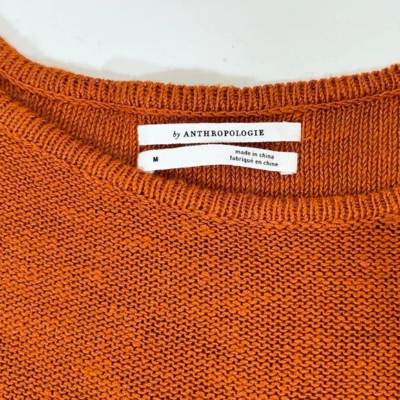 Anthropologie Linen Blend Sweater  Orange Lightweight Spring Size Medium