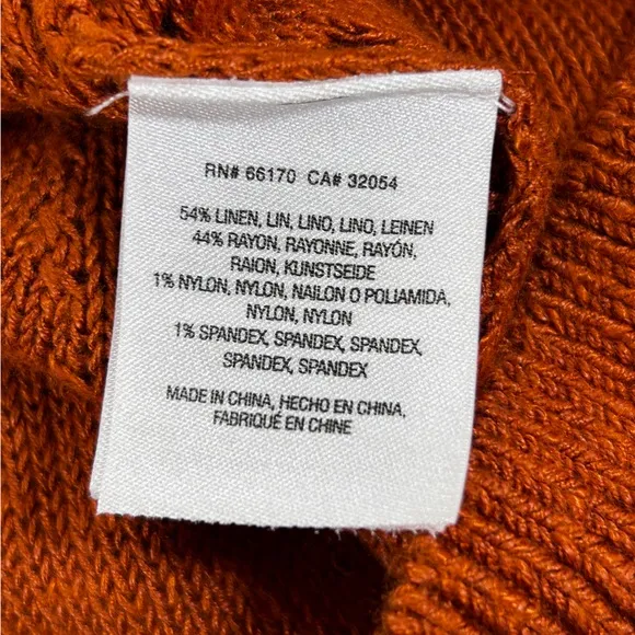Anthropologie Linen Blend Sweater  Orange Lightweight Spring Size Medium
