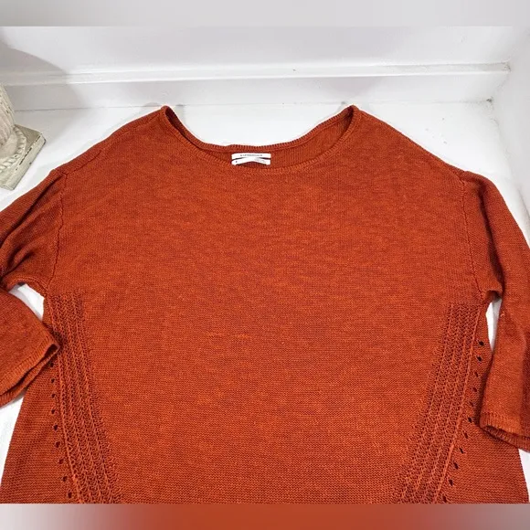 Anthropologie Linen Blend Sweater  Orange Lightweight Spring Size Medium