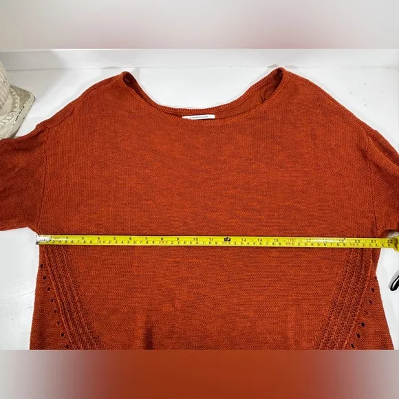 Anthropologie Linen Blend Sweater  Orange Lightweight Spring Size Medium