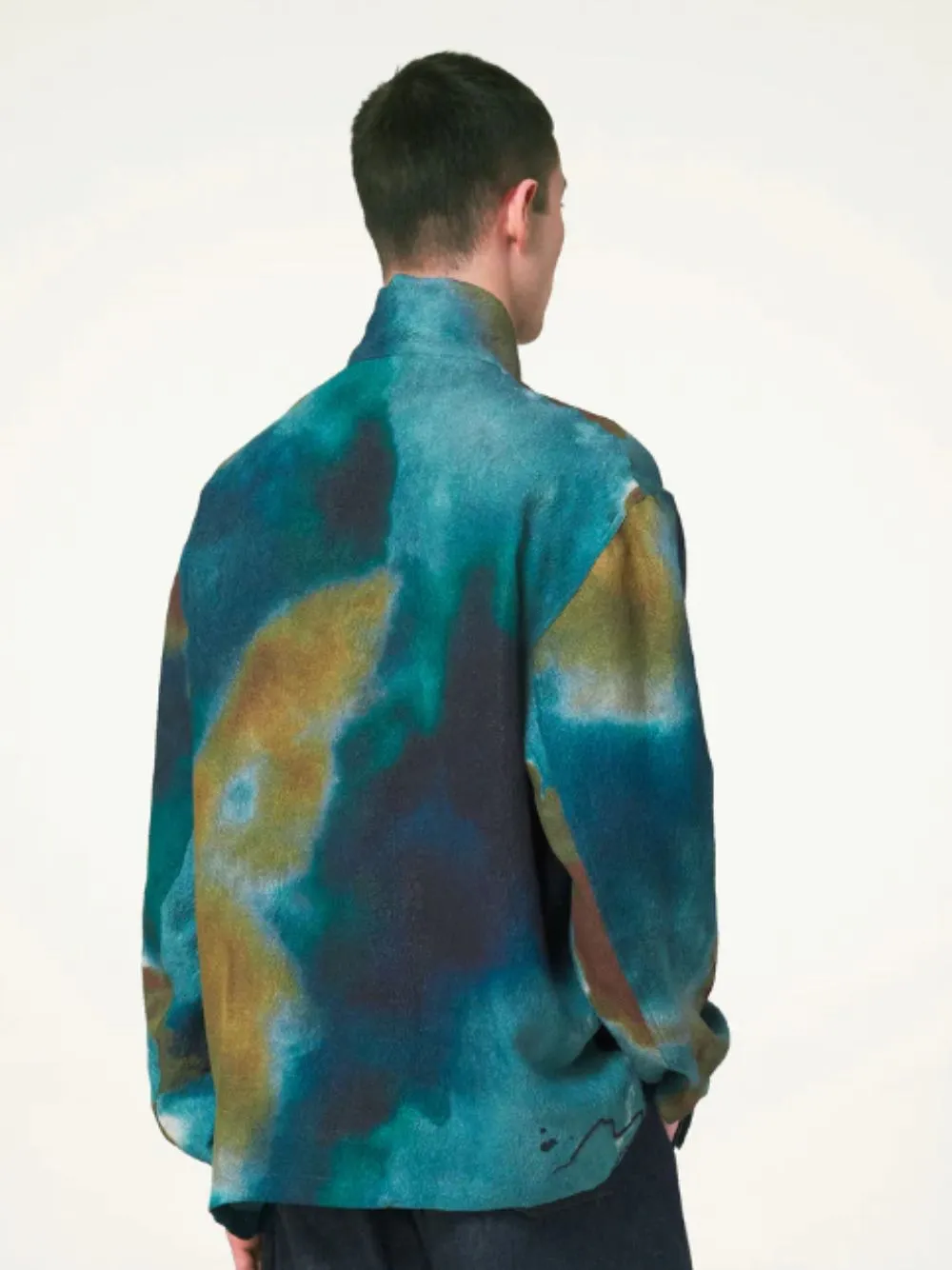 Aqua Silk Jacquard Print Shirt