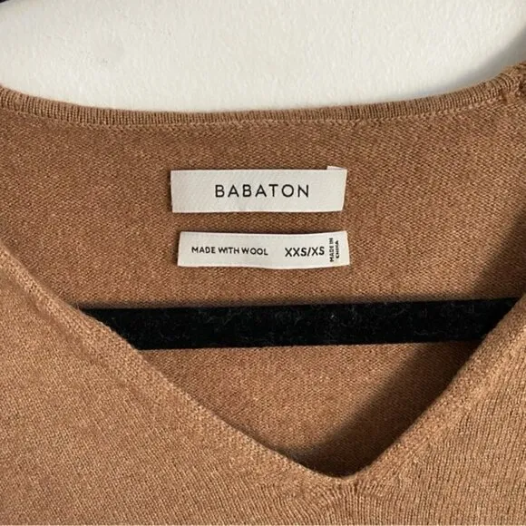 Aritzia Babaton Baylor Wool Linen Blend Pocket Sweater - Tan Brown - XS XXS
