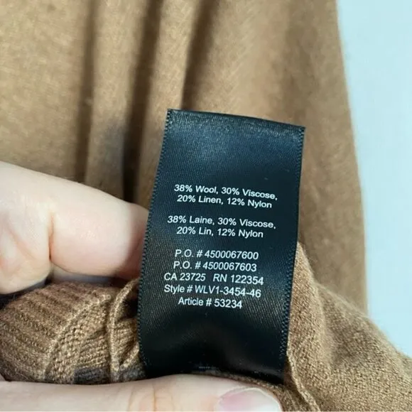 Aritzia Babaton Baylor Wool Linen Blend Pocket Sweater - Tan Brown - XS XXS