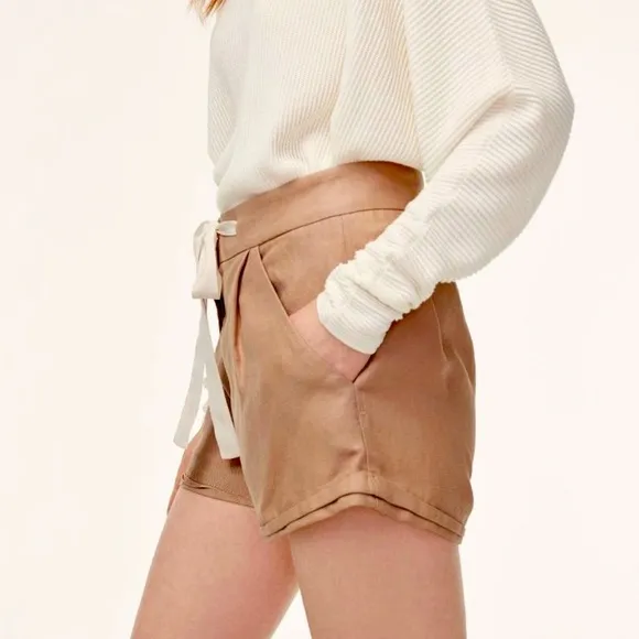 ARITZIA Wilfred Allegra Short Drawstring Linen Pleated Front Cuffed NUTMEG 4