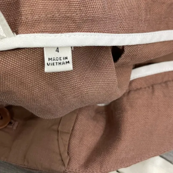 ARITZIA Wilfred Allegra Short Drawstring Linen Pleated Front Cuffed NUTMEG 4