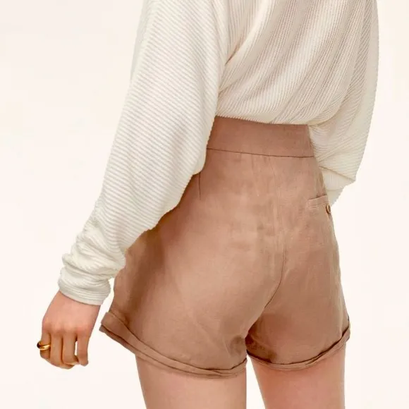 ARITZIA Wilfred Allegra Short Drawstring Linen Pleated Front Cuffed NUTMEG 4