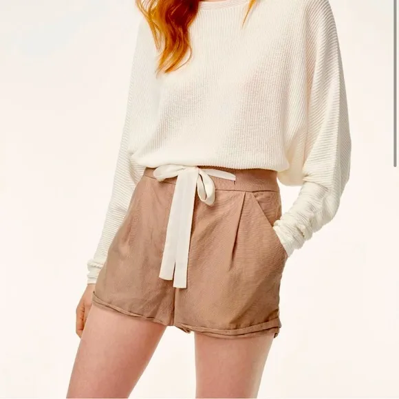 ARITZIA Wilfred Allegra Short Drawstring Linen Pleated Front Cuffed NUTMEG 4