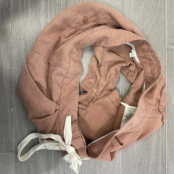 ARITZIA Wilfred Allegra Short Drawstring Linen Pleated Front Cuffed NUTMEG 4