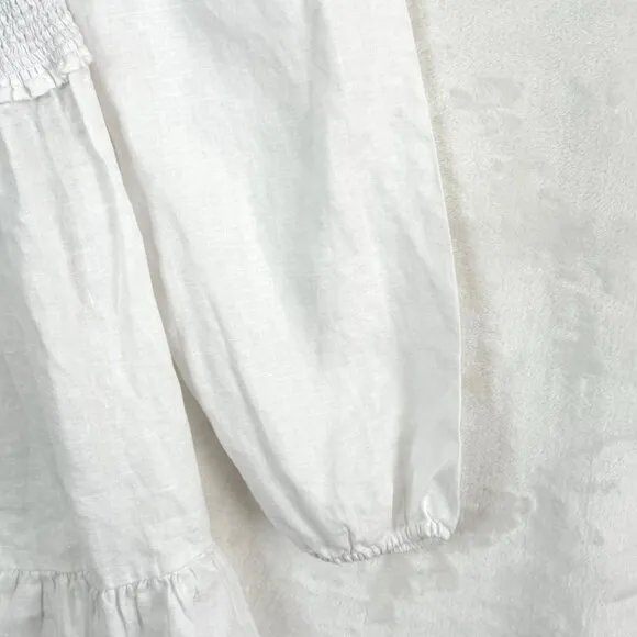 Aritzia Wilfred New Tempest 100% Organic Linen Mini Dress Womens L White Smocked
