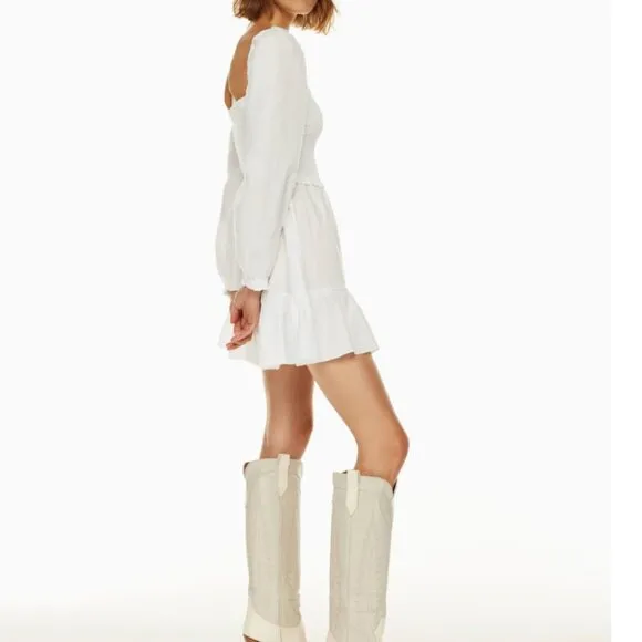 Aritzia Wilfred New Tempest 100% Organic Linen Mini Dress Womens L White Smocked
