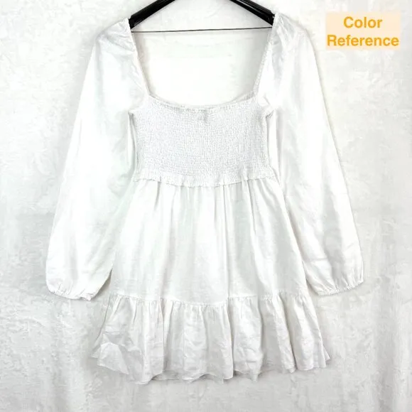 Aritzia Wilfred New Tempest 100% Organic Linen Mini Dress Womens L White Smocked