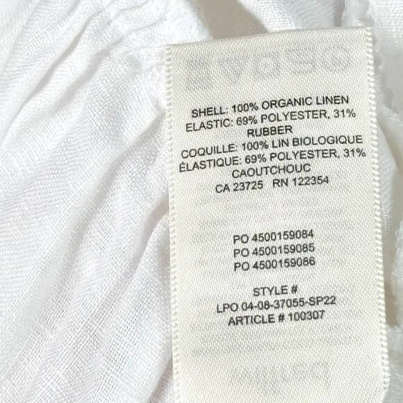 Aritzia Wilfred New Tempest 100% Organic Linen Mini Dress Womens L White Smocked