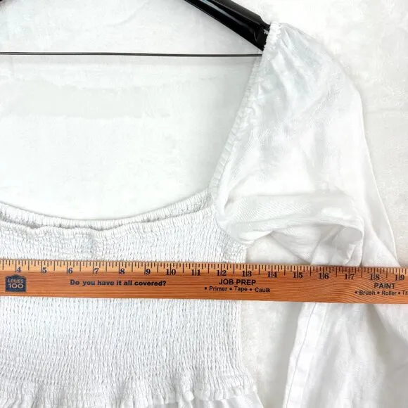 Aritzia Wilfred New Tempest 100% Organic Linen Mini Dress Womens L White Smocked