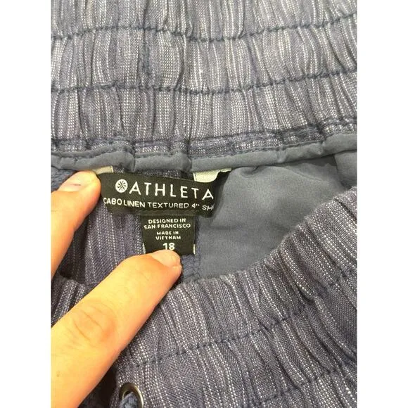 Athleta Cabo Linen Textured 4” Shorts Size 18 NWT Color Blue
