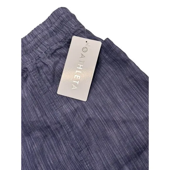 Athleta Cabo Linen Textured 4” Shorts Size 18 NWT Color Blue