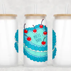 Baby Pisces Cake Can Glass with Lid   Straw