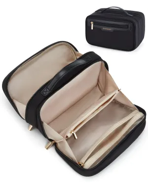BAGSMART Toiletry Bag for Women, Travel Makeup Bag Organizer, Wide-open Make Up Bag Cosmetic Bags for Women for Travel Essentials Toiletries Accessories Bottles, Brushes, Black