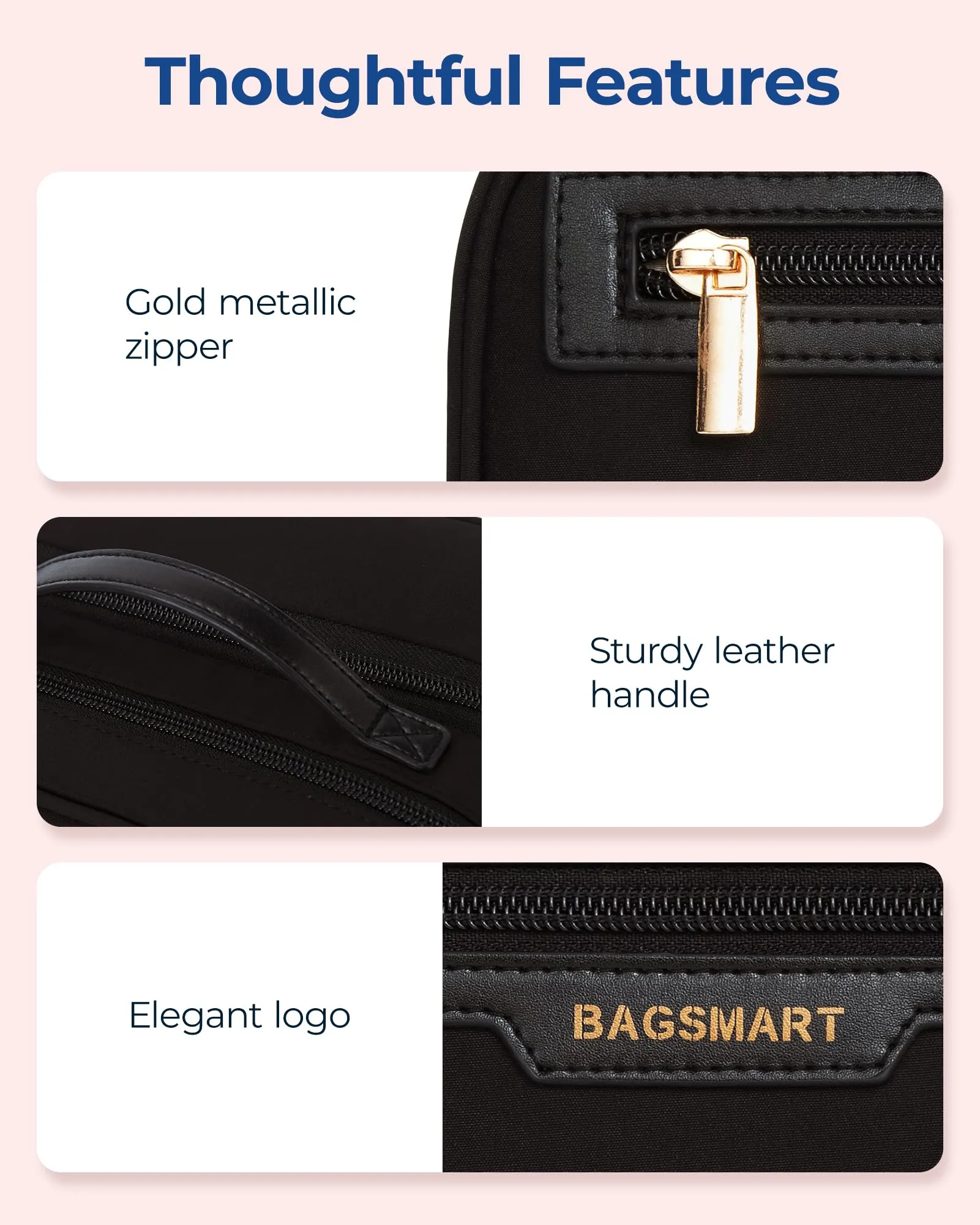 BAGSMART Toiletry Bag for Women, Travel Makeup Bag Organizer, Wide-open Make Up Bag Cosmetic Bags for Women for Travel Essentials Toiletries Accessories Bottles, Brushes, Black