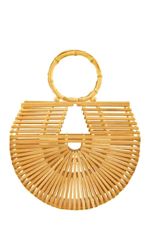 Bamboo Arc Shaped Top Handle Bag - Beige
