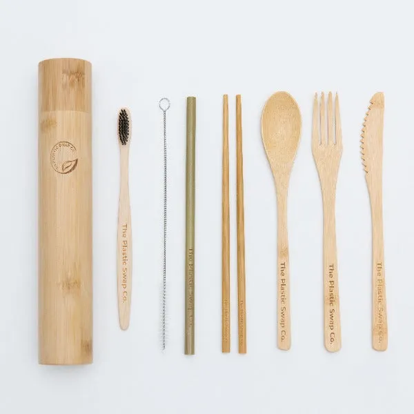 Bamboo Cutlery Set with Toothbrush & Carrying Case