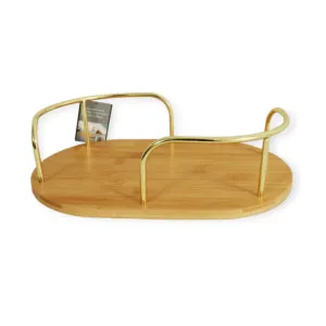 Bamboo Vanity Tray 1 Tier With Gold Handle
