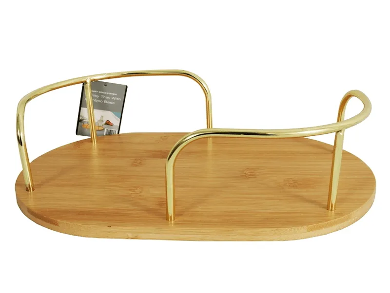 Bamboo Vanity Tray 1 Tier With Gold Handle