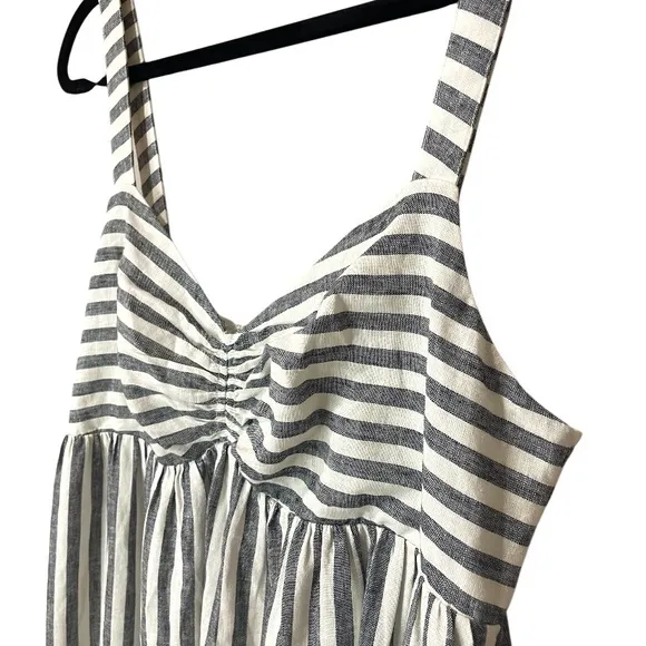 Banana Republic Linen Gray White Striped Sleeveless Maxi Dress SZ L NWT NEW