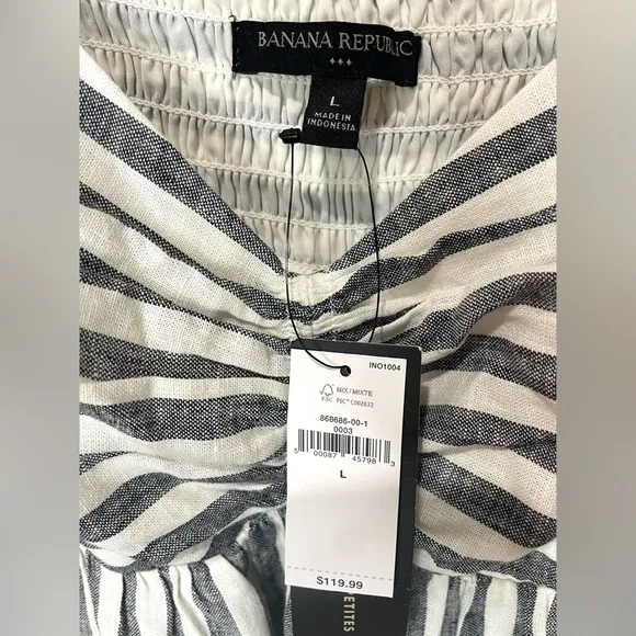 Banana Republic Linen Gray White Striped Sleeveless Maxi Dress SZ L NWT NEW