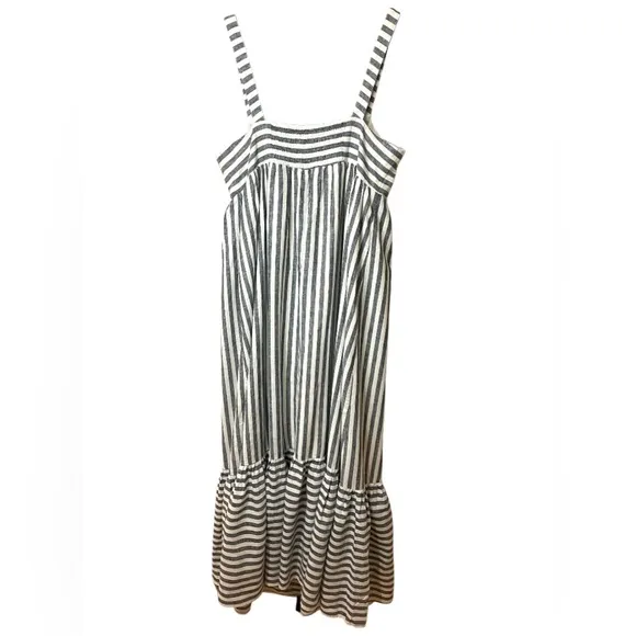 Banana Republic Linen Gray White Striped Sleeveless Maxi Dress SZ L NWT NEW
