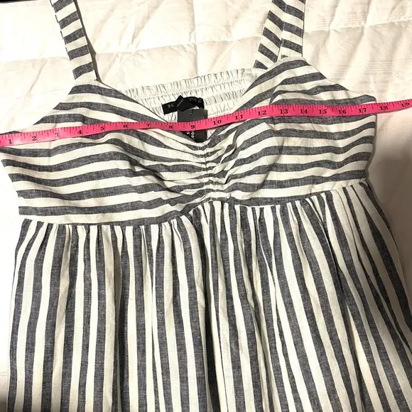 Banana Republic Linen Gray White Striped Sleeveless Maxi Dress SZ L NWT NEW
