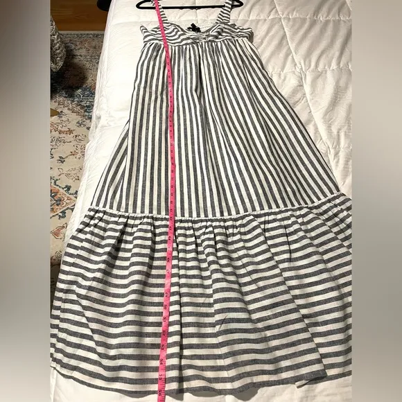 Banana Republic Linen Gray White Striped Sleeveless Maxi Dress SZ L NWT NEW