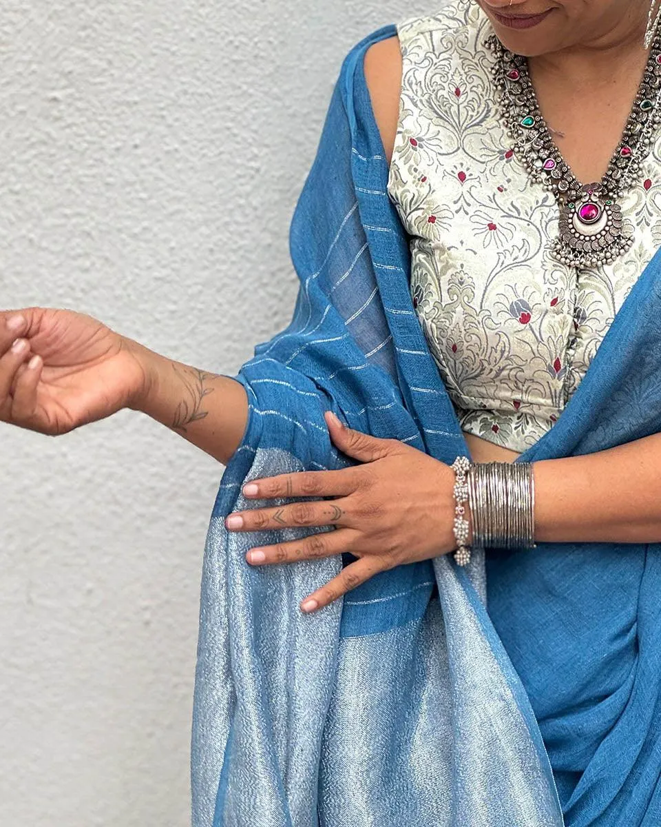 Barkha Handwoven Linen Zari Saree - Jheel