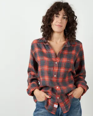 barry linen flannel button down - salmon & grey plaid