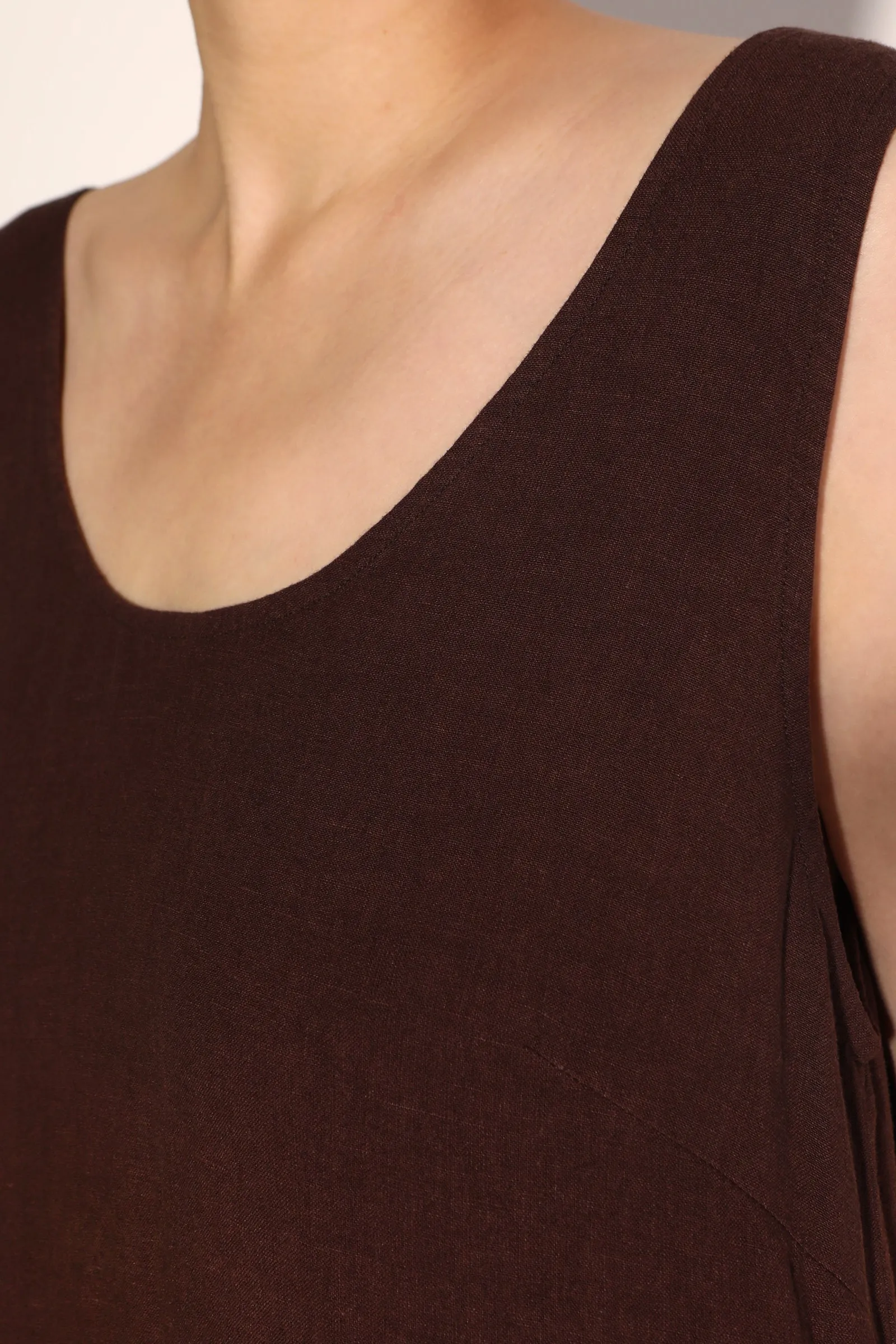 Basic Linen Shift Dress Chocolate