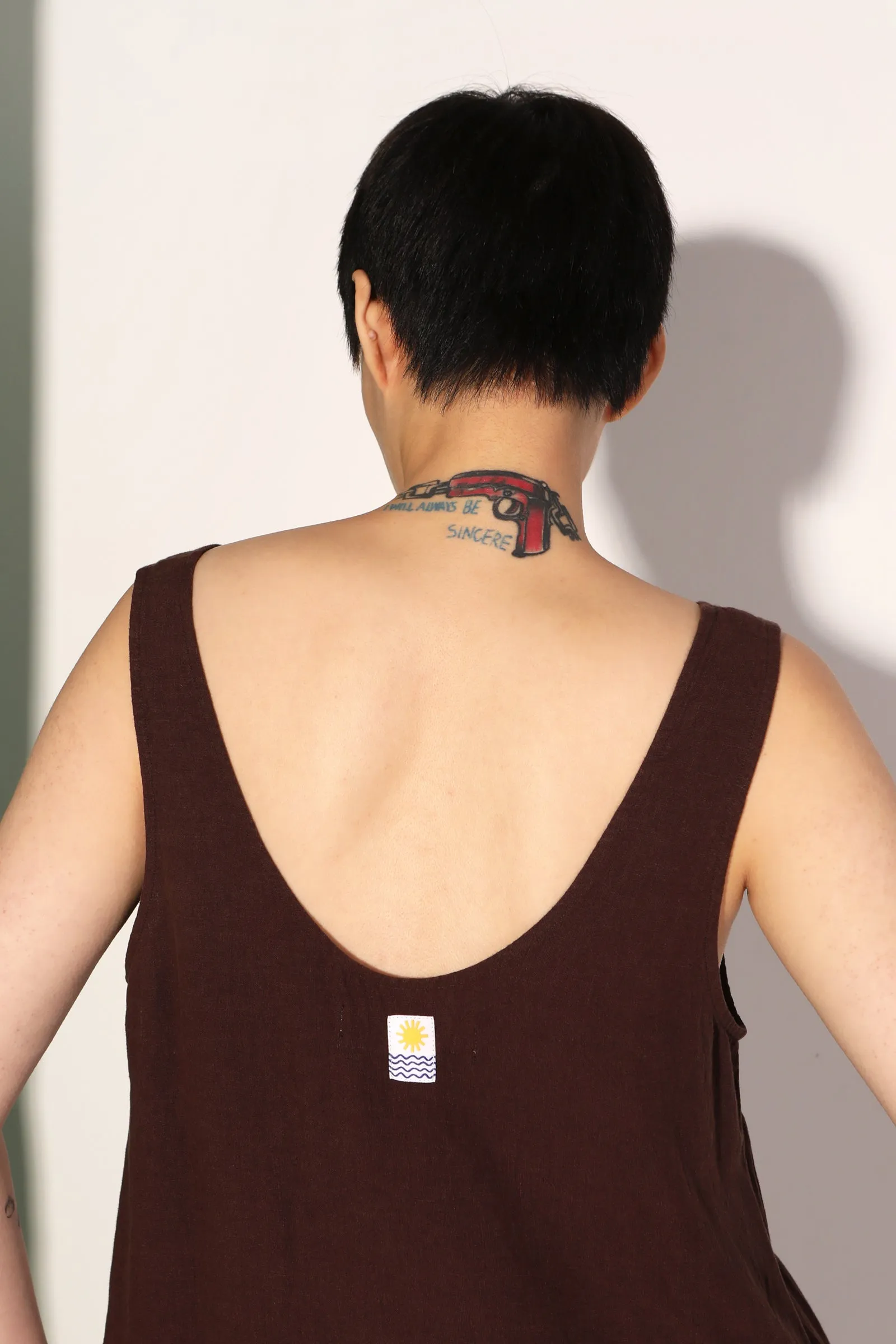Basic Linen Shift Dress Chocolate