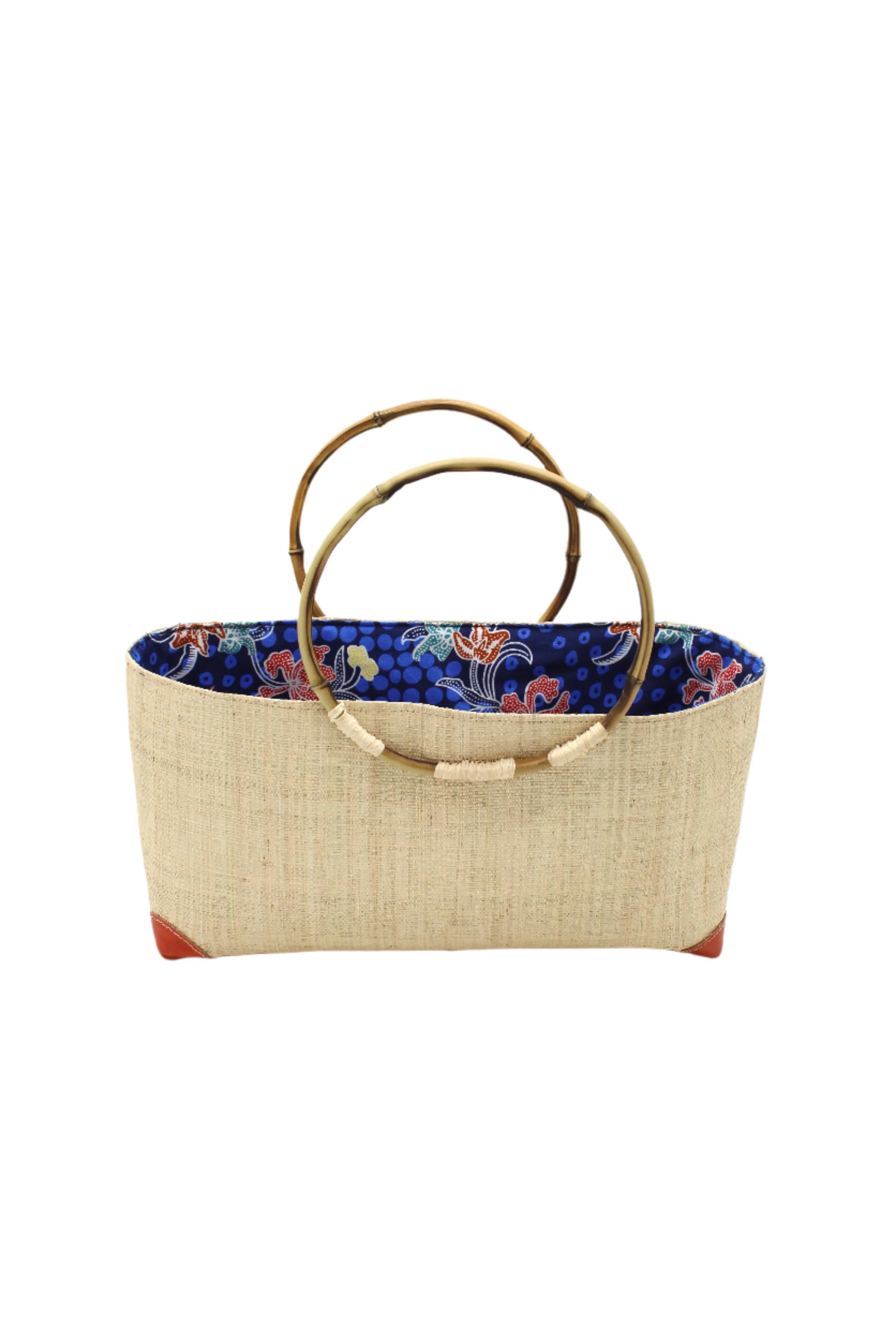 Bebe Straw Handbag with Bamboo Handles: Coral