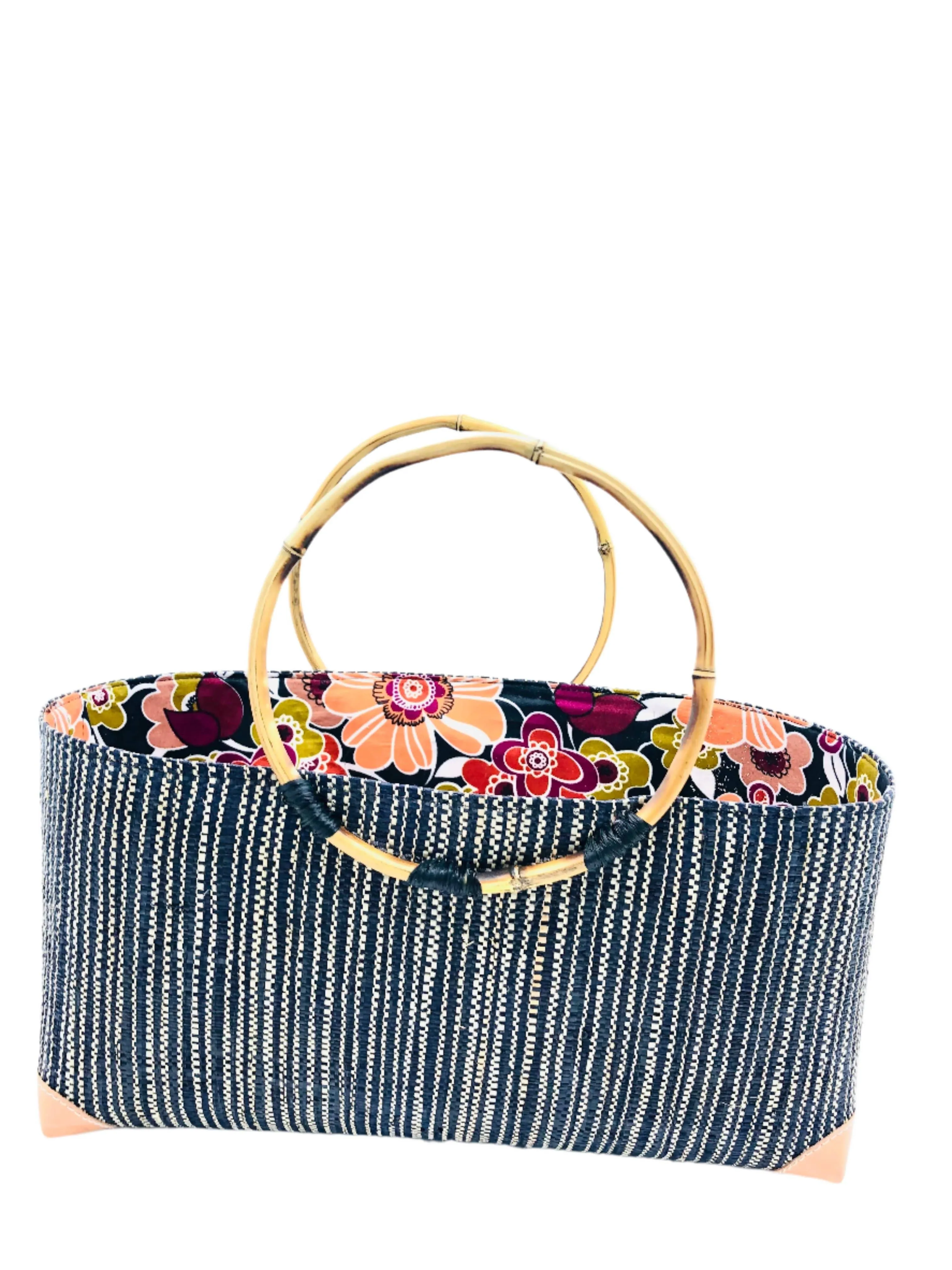 Bebe Straw Handbag with Bamboo Handles: Coral