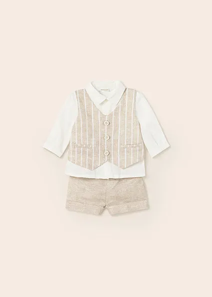 Beige Linen Shorts Set