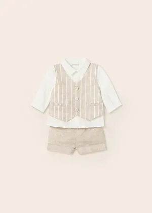 Beige Linen Shorts Set