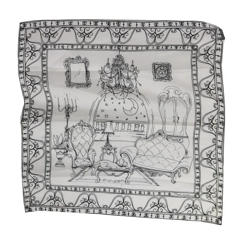 Beige Silk Interior Print Scarf