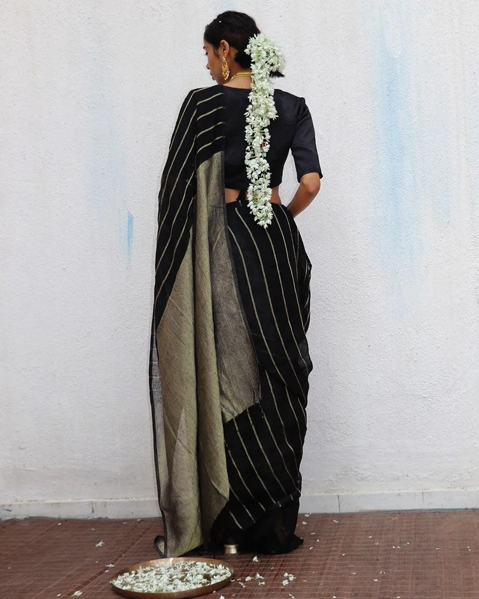 Binodini Handwoven Linen Zari Saree