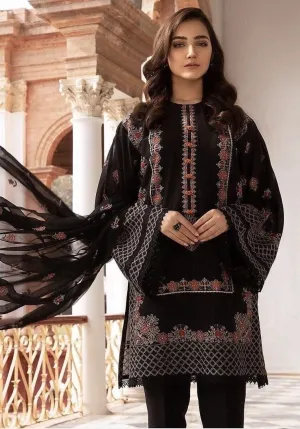 Black 17006 L-Embroidered 2pc linen dress