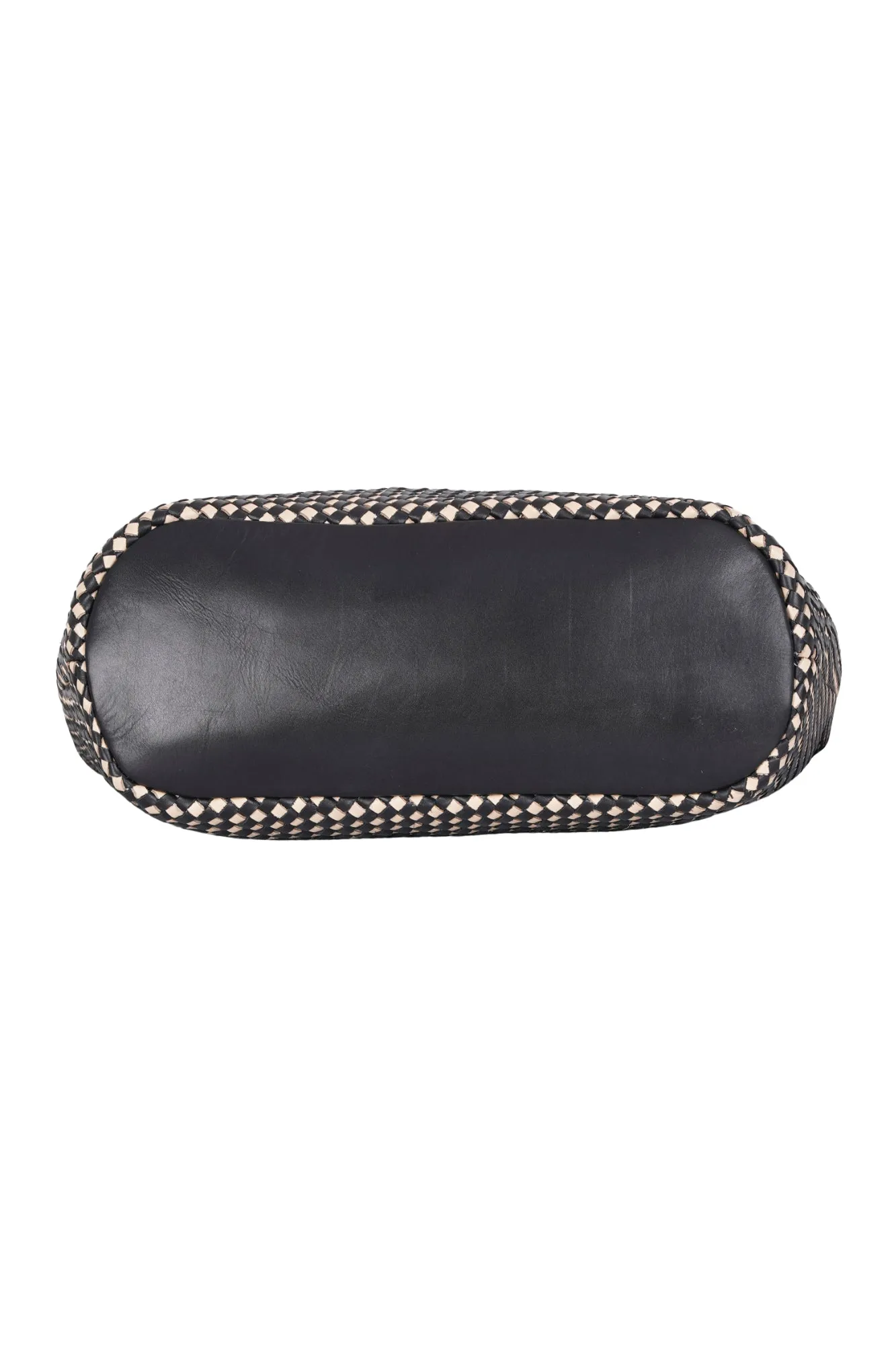 Black & Cream Leather Woven Ring Tote