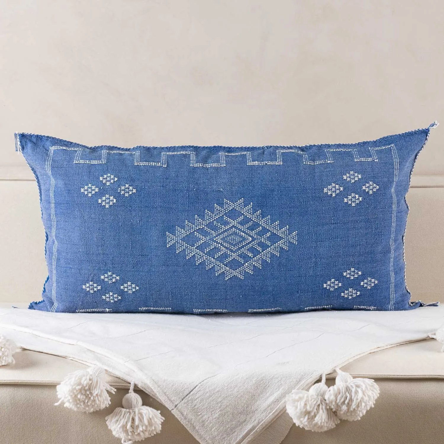 Blue Cactus silk pillow cover