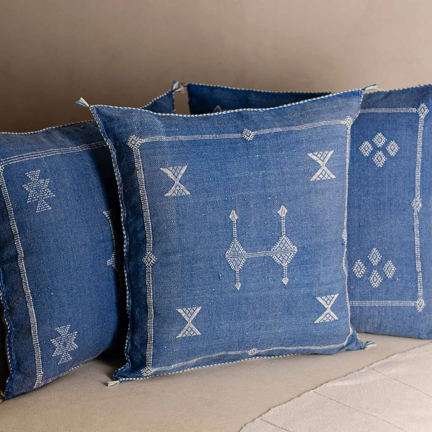 Blue Cactus silk pillow cover