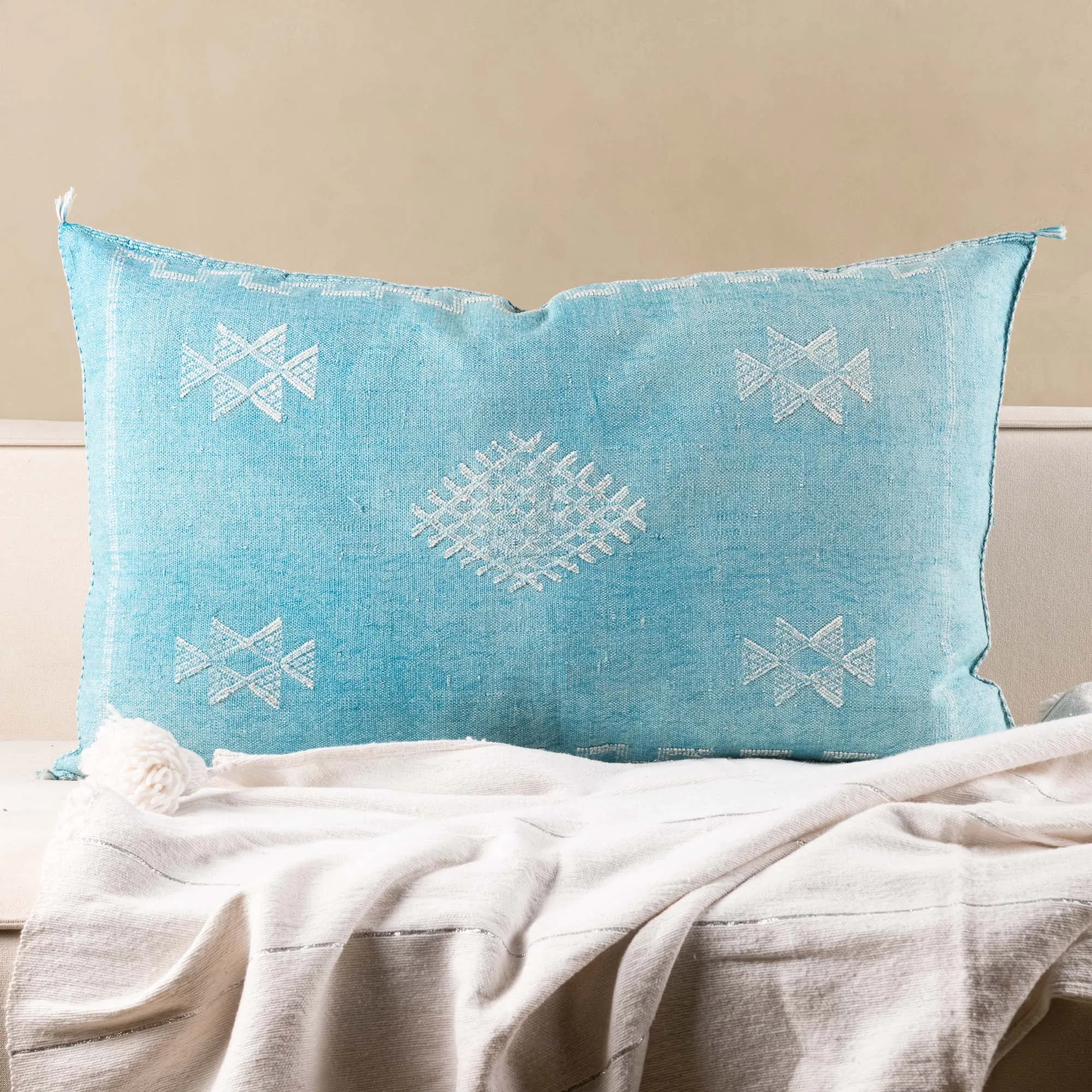 Blue Cactus silk pillow cover