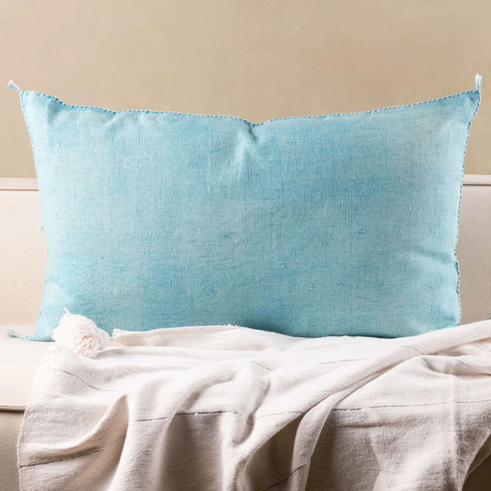 Blue Cactus silk pillow cover