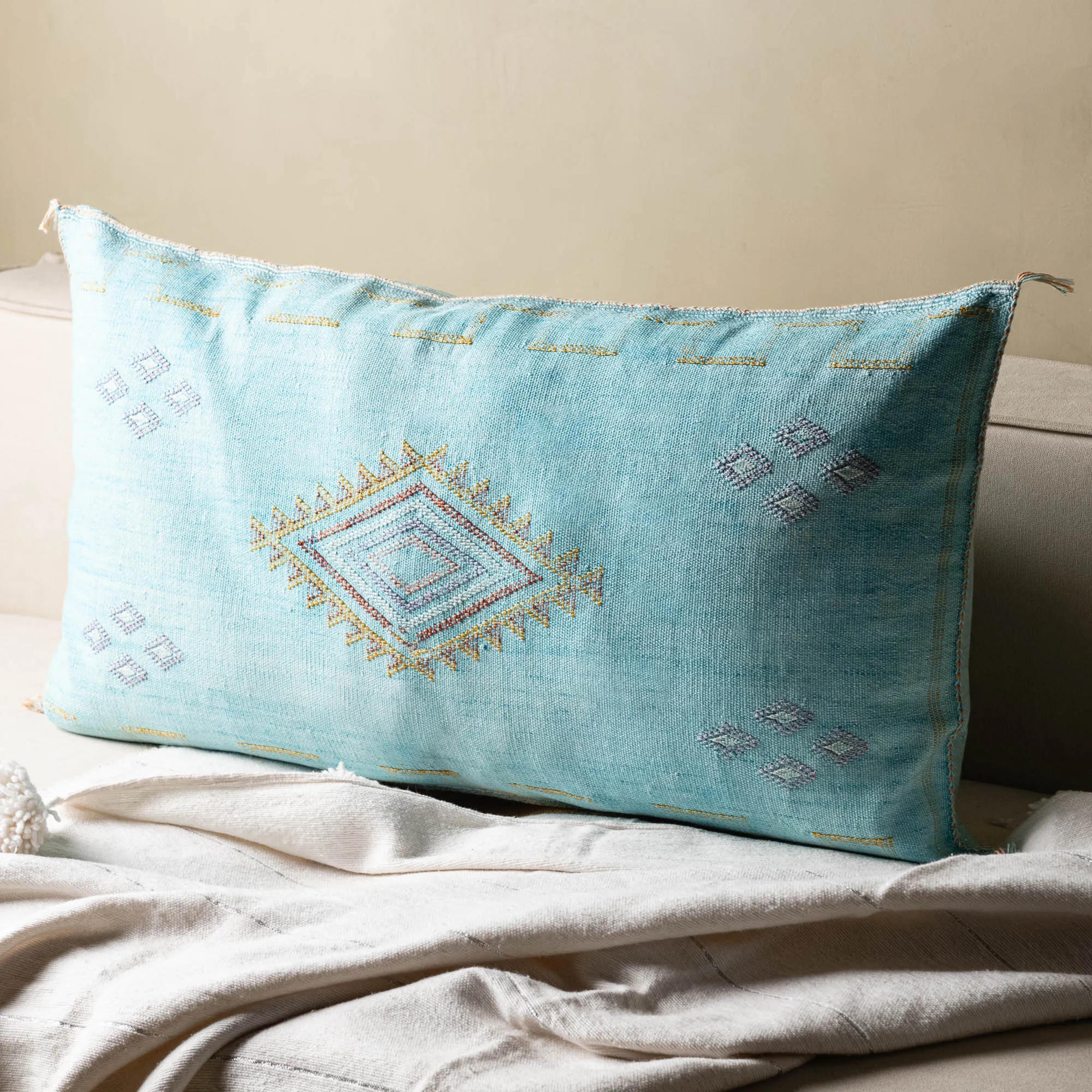 Blue Cactus silk pillow cover